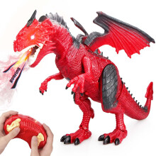 Remote Control Dinosaur Dragon Toy with Walking Roaring Action Flapping Wings Light Up Eyes Red Style1