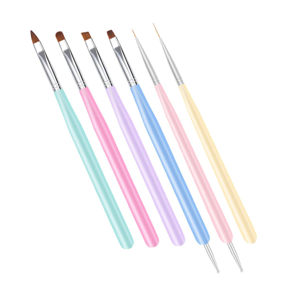 6Pcs DualHead Macaron Nail Art Brush Set with Reusable Nail Painting Pens for Professional Salon and DIY Design