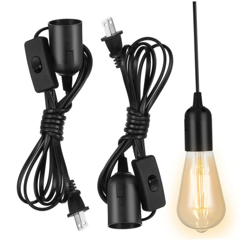 2 Pcs Light Socket Cord with Switch, Pendant Lamp Socket with US Plug for DIY Hanging Lights
