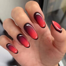 Red and Black Press on Nails Set 24pcs Short Square Glossy Fake Nails with Reusable Glitter Design