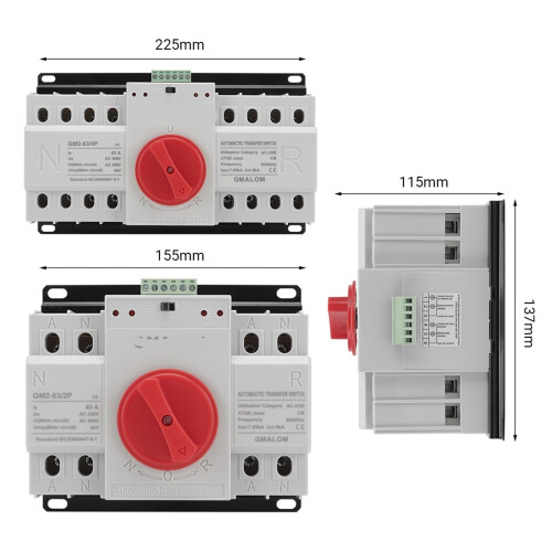 63A 4 Pole Automatic Transfer Switch with Manual Control and Thermal Overload Protection AC220V 2