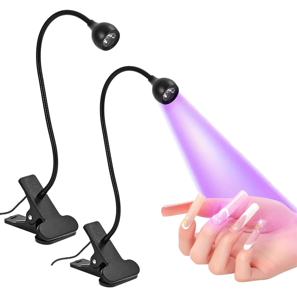 Black Led Nail Lamp With Adjustable Gooseneck, Usb Powered Clipon Nail Dryer For Fast Gel Curing, 2 Pcs