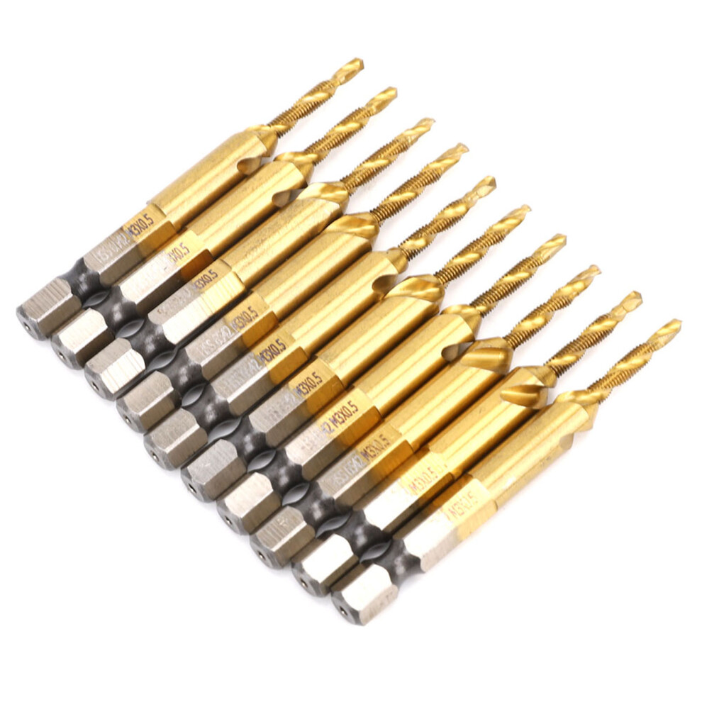 10Pcs M3-2.5 Hex Shank Tap Drill Bit, Hss Titanium 6911393824637