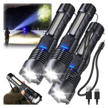 Rechargeable LED Flashlight 1500 Lumens with 7 Modes, USB C Tactical Flashlight for Camping and Emergencies 3PCS