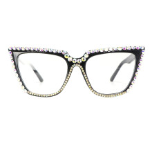 Women's Cat Eye Blue Light Blocking Glasses Anti Eyestrain Rhinestone Computer Eyewear Black Crystal Frame