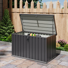 400L Waterproof Metal Outdoor Storage Box with Lock and Keys Organizer