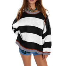 Vintage Sweaters for Women Crewneck Long Sleeve Preppy Oversized Knit Pullover Tops White S