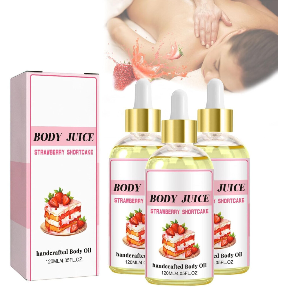 Strawberry Scented Body Oil Set 3 Pack for Women, Deep Hydration NonGreasy Formula 120ml Each