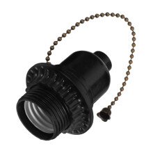 E26 Pull Chain Lamp Socket Black Metal Vintage Light Socket with Easy Pull Chain Control for Table Lamps