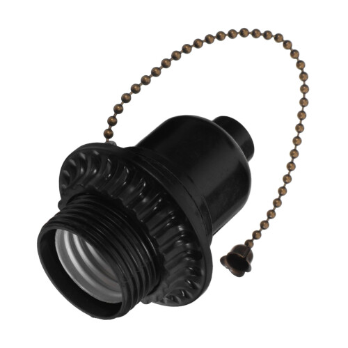 E26 Pull Chain Lamp Socket Black Metal Vintage Light Socket with Easy Pull Chain Control for Table Lamps