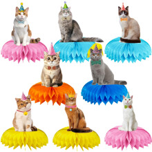 Cat Party Decorations 8Pcs Cute Cat Honeycomb Centerpieces Table Toppers for Cat Birthday Party Supplies