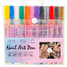 Waterproof Nail Art Pens Set 12 Vibrant Colors Fine 0.7mm Tip Quick Dry Sunproof Nail Art Markers
