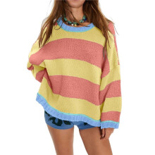 Vintage Sweaters for Women Crewneck Long Sleeve Preppy Oversized Knit Pullover Tops Yellow XL