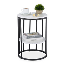 Round Marble Look Side Table with 2 Levels