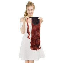 Wine Red 20 Inch Curly Clip On Ponytail Extension for Women, Heat Friendly Fiber, Instant Volume Boost