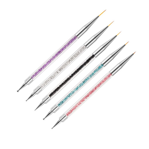 5pcs Dual Ended Nail Art Brush Pen Set with Precise Control Tips for Professional Use