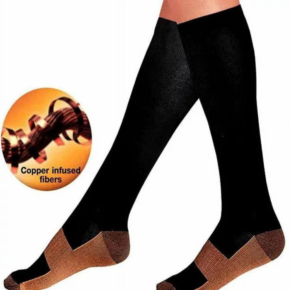 Black/White Men Women 20-30Mmhg Knee High Compression Socks Calf Support Tube