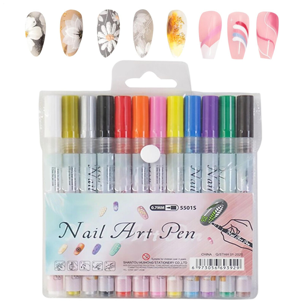 12 Colors Nail Art Pens Set Quick Dry Waterproof Gel Nail Polish Markers with Ultrafine Precision Tip