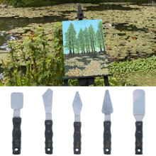 5Pcs Stainless Steel Palette Knife Set with Ergonomic Wood Handle for Acrylic and Oil Painting