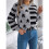 Women'S Striped Drop Shoulder Sweater Oversized Crew Neck Knit Sweaters Pullover Top Grey L 2
