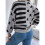 Women'S Striped Drop Shoulder Sweater Oversized Crew Neck Knit Sweaters Pullover Top Grey L 4