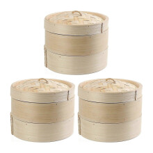 3set Bamboo Steamer 2 Tier 8 Inch Dim Sum Basket Rice Pasta Cooker Set with Lid By Steam Basket for Vegetables