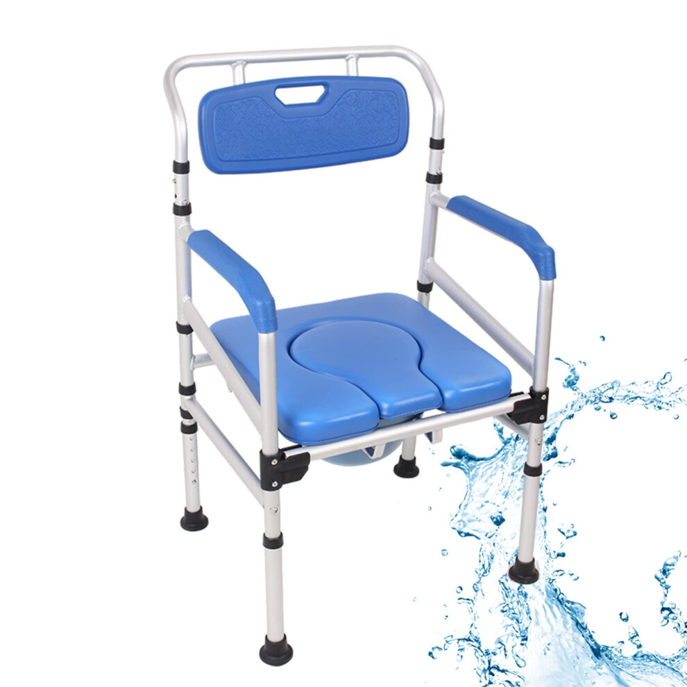 2 in 1 Bedside Commode Chair and Adjustable Shower Chair for Seniors, Foldable with Backrest and Armrests