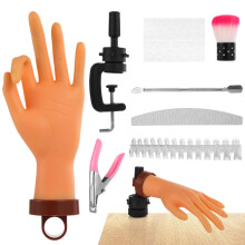 Adjustable Silicone Nail Practice Hand with 360 Rotating Clamp, Realistic Flexible Mannequin Hand for Acrylic Nail Art Training Kit