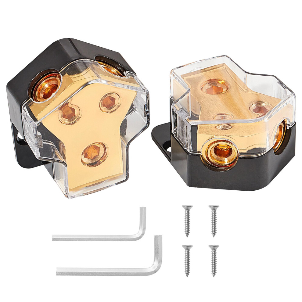 2 Way Car Audio Distribution Block 0/2/4 Gauge In 4/8 Gauge Out Pure Copper Power Splitter 2Pcs 9330225567417