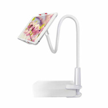Flexibele tabletstandaard met verstelbare arm, zwanenhalsbevestiging met brede compatibiliteit voor apparaten van 4 tot 10,6 inch, 360 draaibare