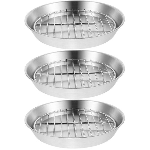 3Sets Stainless Steel Baking Pan for Baking with Draining Rack Silver 2