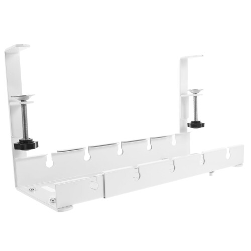 Under Desk Cable Management Tray, Durable Metal Wire Organizer Rack for Clutter Office Workspace, White