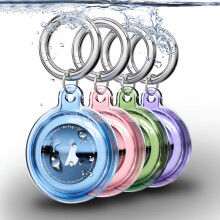 4 Pack Waterproof Holder with Keychain for AirTag, Shockproof AntiYellowing Clear Case for Pets, Bags, Luggage – 4 Colors