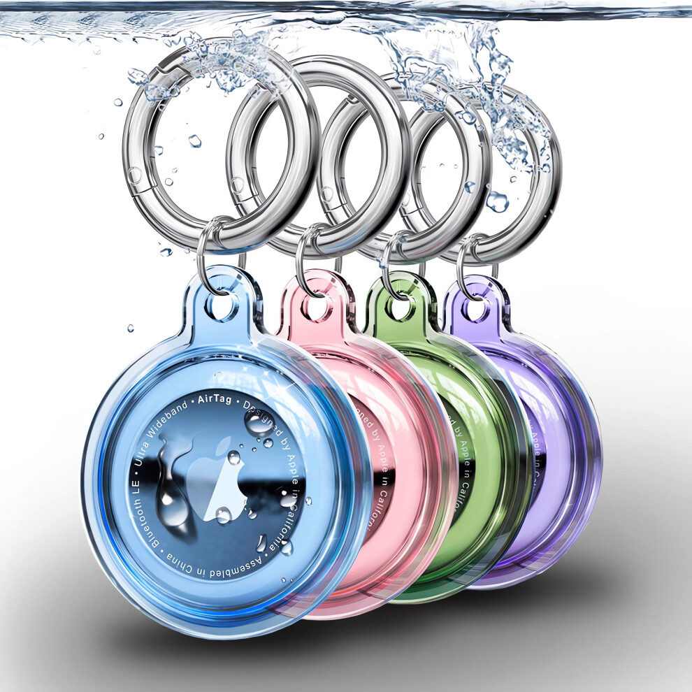 4 Pack Waterproof Holder With Keychain For Airtag, Shockproof Antiyellowing Clear Case For Pets, Bags, Luggage Â 4 Colors 9330225567974