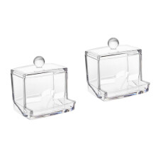 2pcs Acrylic Cotton Swab Holder and Cotton Pad Storage Box with Dustproof Lid Clear Organizer for Bathroom
