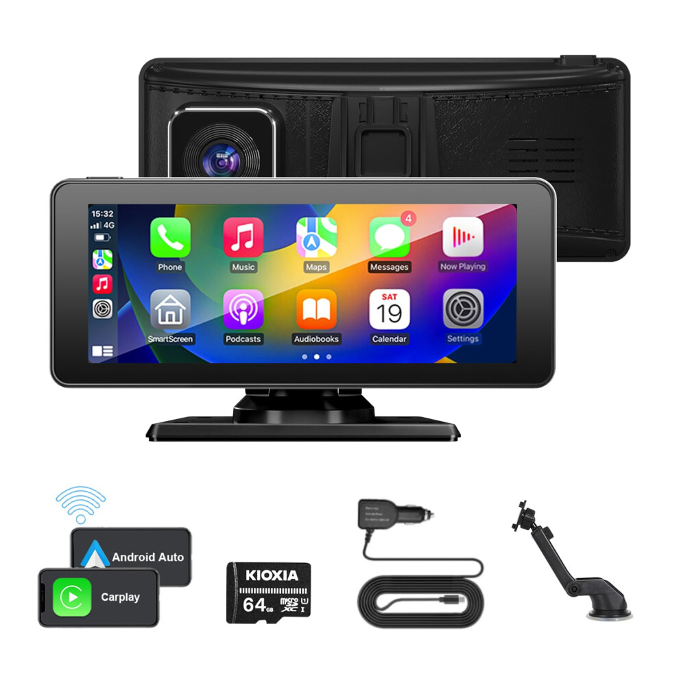 7 Inch Wireless Carplay Screen For Car With 2.5K Dash Cam, Android Auto, Gps Navigation, Bluetooth 9330225568216