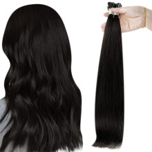 U Tip Keratin Hair Extensions 16 Inch Pre Bonded Remy Human Hair Off Black for Natural Look
