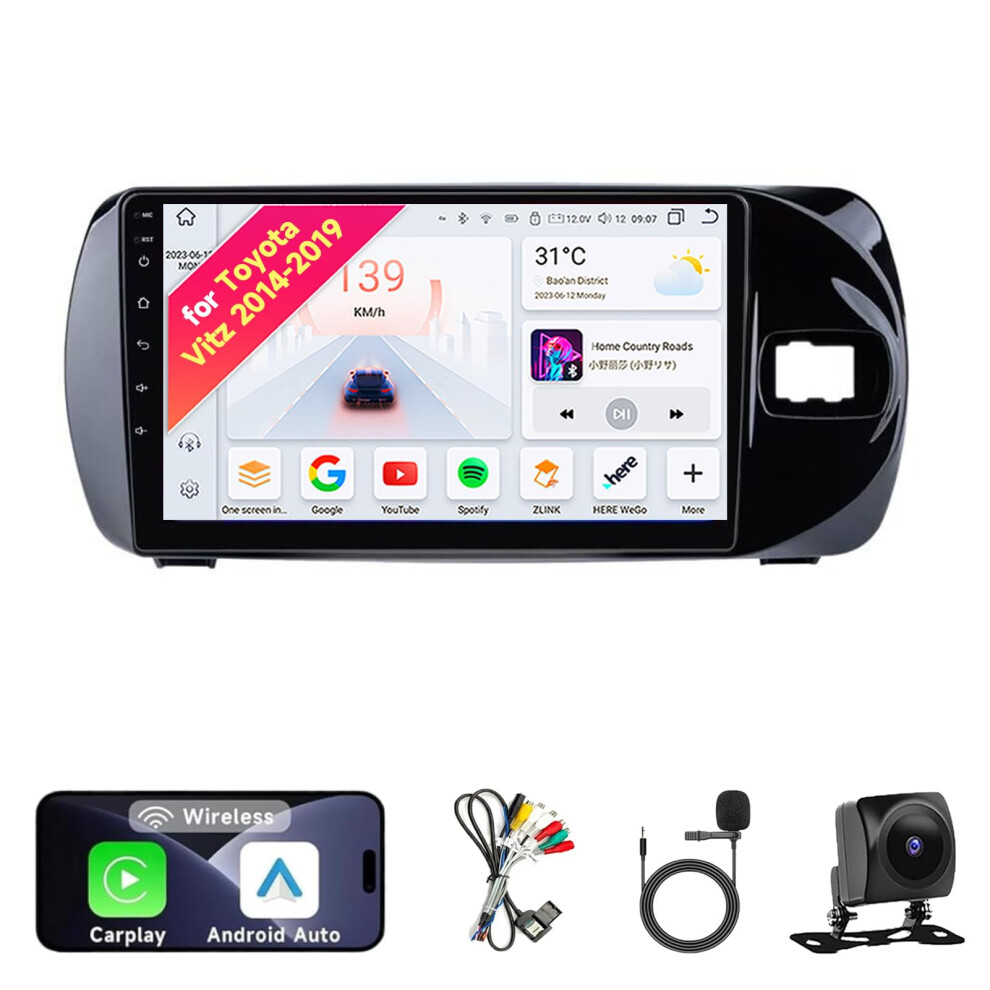 Android 13 Car Stereo For Toyota Vitz 20142019, 9' Qled Touchscreen Head Unit With Wireless Carplay, Android Auto, Gps, Dsp, Bluetooth 5.0 9073542230397