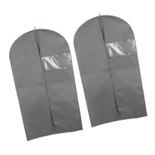 2pcs Durable Non‑woven Travel Garment Bag for Suits and Dresses, Zippered Foldable Grey Storage Cover