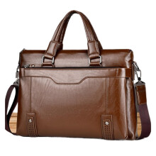 Leather Men's Briefcase, Cowhide Business Bag with MultiCompartment Design for Office Travel