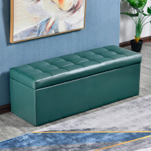 Rectangular Storage Ottoman Bench 150cm Dark Green Leather Footstool with Solid Wood Frame and Hidden Compartment