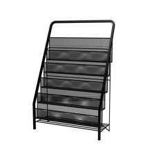 Floor Standing Metal Magazine Rack Brochure Stand, Small Footprint, Capacity, Black, 43x23x6