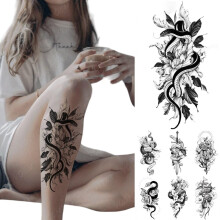 Waterproof Temporary Tattoo Sticker Black Dragon Snake Tiger Flower Body Art Decal for Men and Women