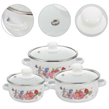 3Pcs Kitchen Soup Pot Household Stew Pot Enamel Stockpot for Cooking Double-handle Cooking Pot Random Pattern