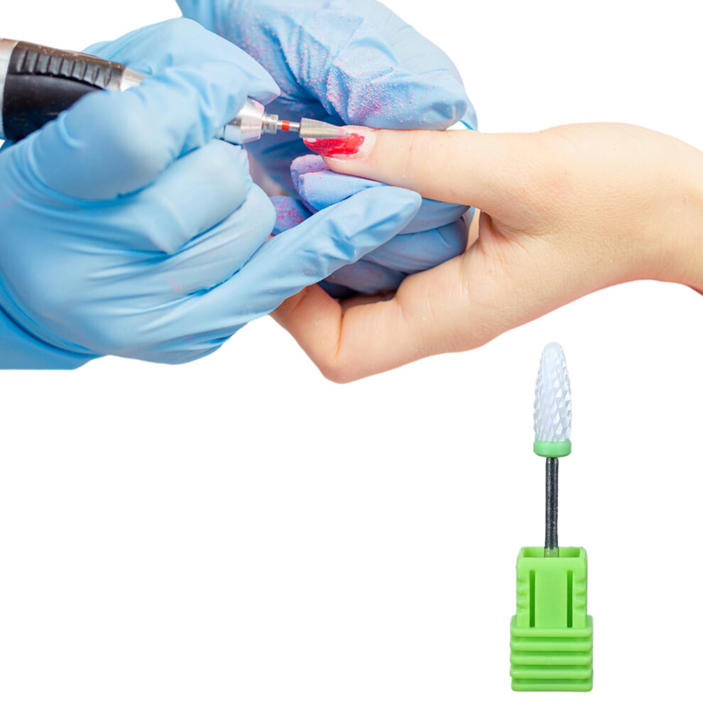 Ceramic Nail Drill Bit Long Corn Head for Acrylic and Gel Nails, MultiGrit Precision Control, 2.35mm Shank