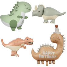 Giant 3D Dinosaur Balloons Set 4 Pcs Reusable Foil Birthday Party Decorations with Self Sealing Valve