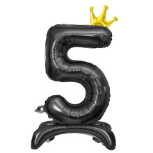 Black Number 5 Foil Balloon 32 Inch Self Standing Large 5th Birthday Decorations for Party
