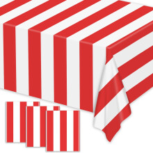 3Pack Red and White Striped Tablecloths 86x51 Inch Carnival Table Cover for Circus Theme Party Disposable Durable Design