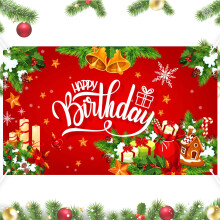 Christmas Birthday Banner 35.4 x 59 Inch Reusable Polyester Backdrop for Indoor Outdoor Party Decorations
