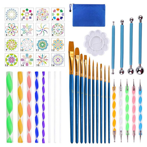 Mandala Dotting Tools Set 44pcs with Stencils and Brushes, Precise Dot Control Rock Painting Kit